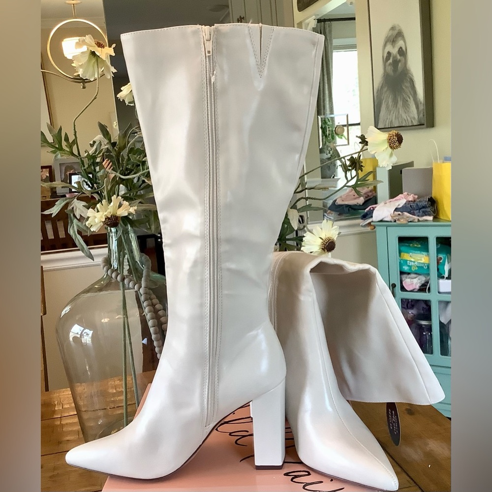 NIB-Sexy Wild Pair Vegan WIDE CALF Knee-High Block Heel Boots Sz 9 - Picture 5 of 8